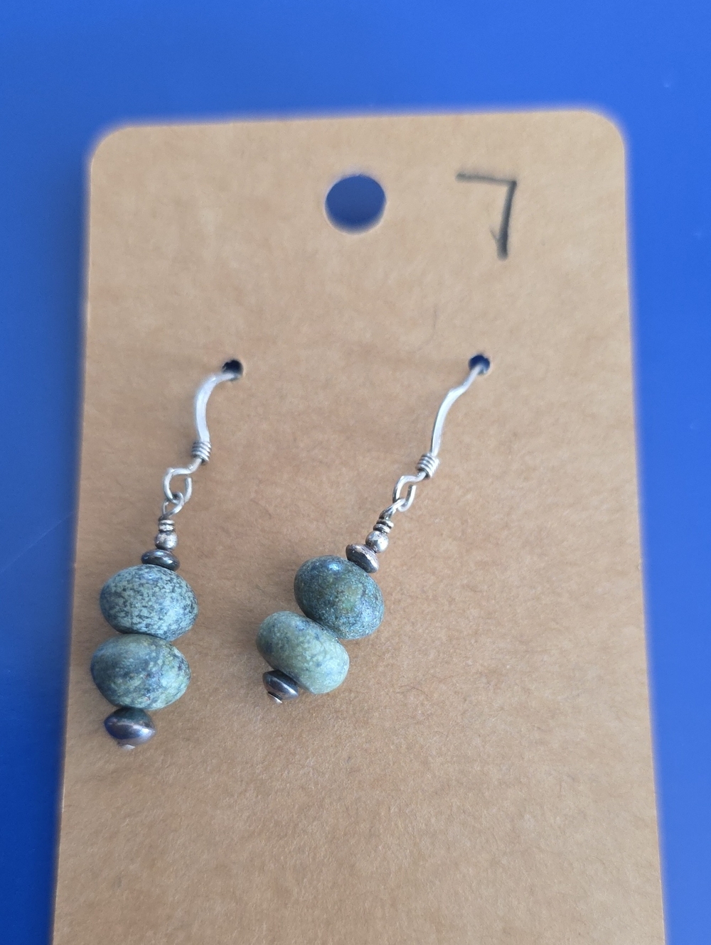 Handmade Green Zebra Jasper Stone Bead Dangle Earrings - Unbranded